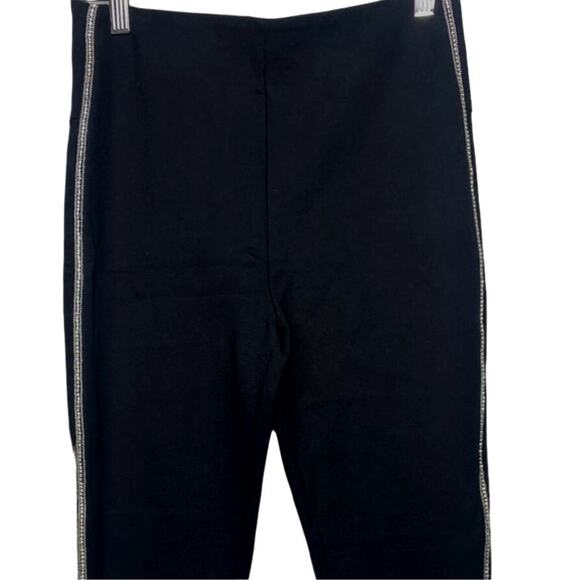 ZARA High Rise Side Appliqués Rhinestone Stripes Cropped Trouser Pants M Black - Picture 4 of 15